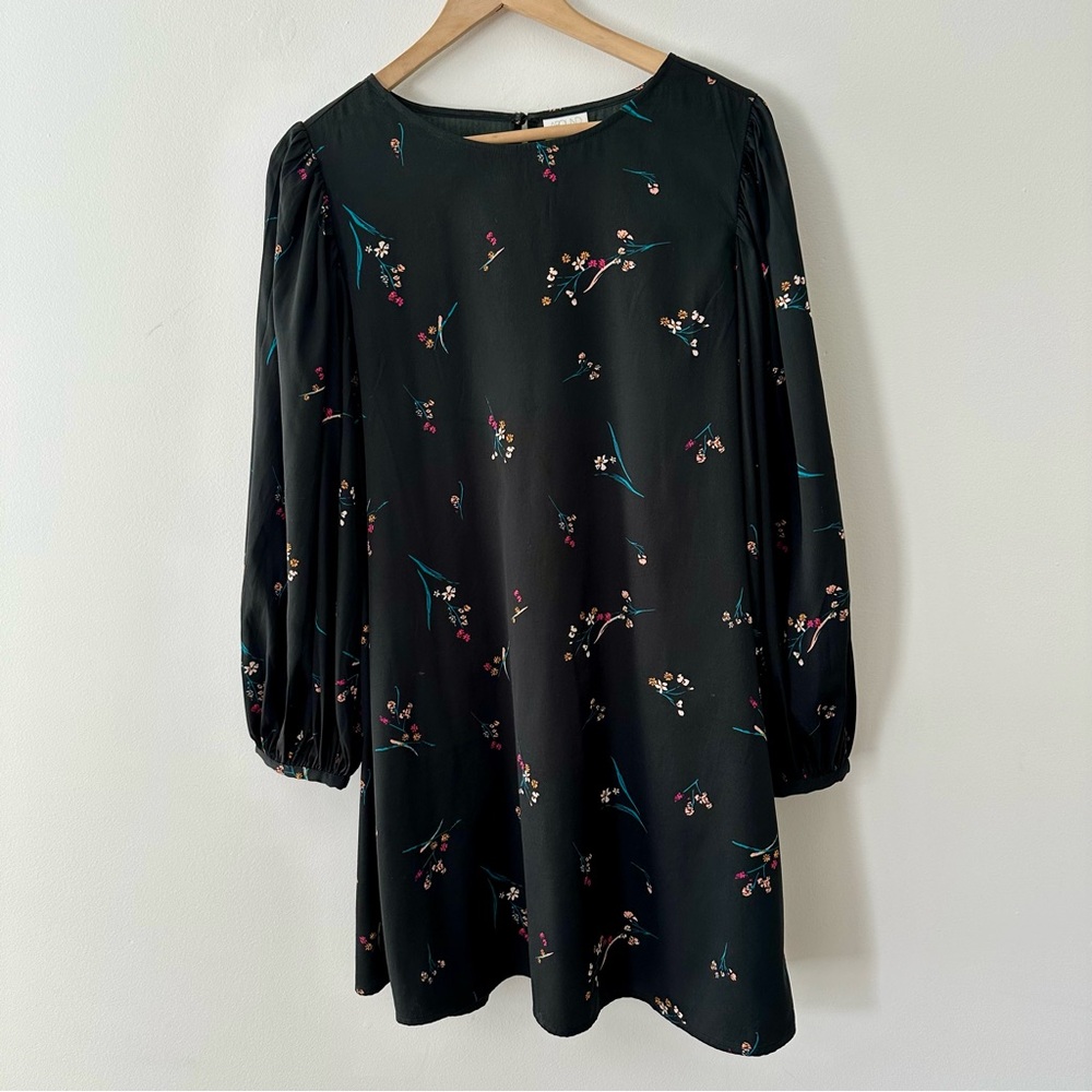 Abound Black Floral Balloon Sleeve Pullover Shift Dress Size S
